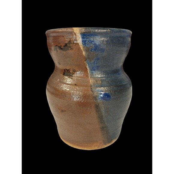 Art Pottery Vase Split Color Glaze Blue And Brown - Picture 3 of 9